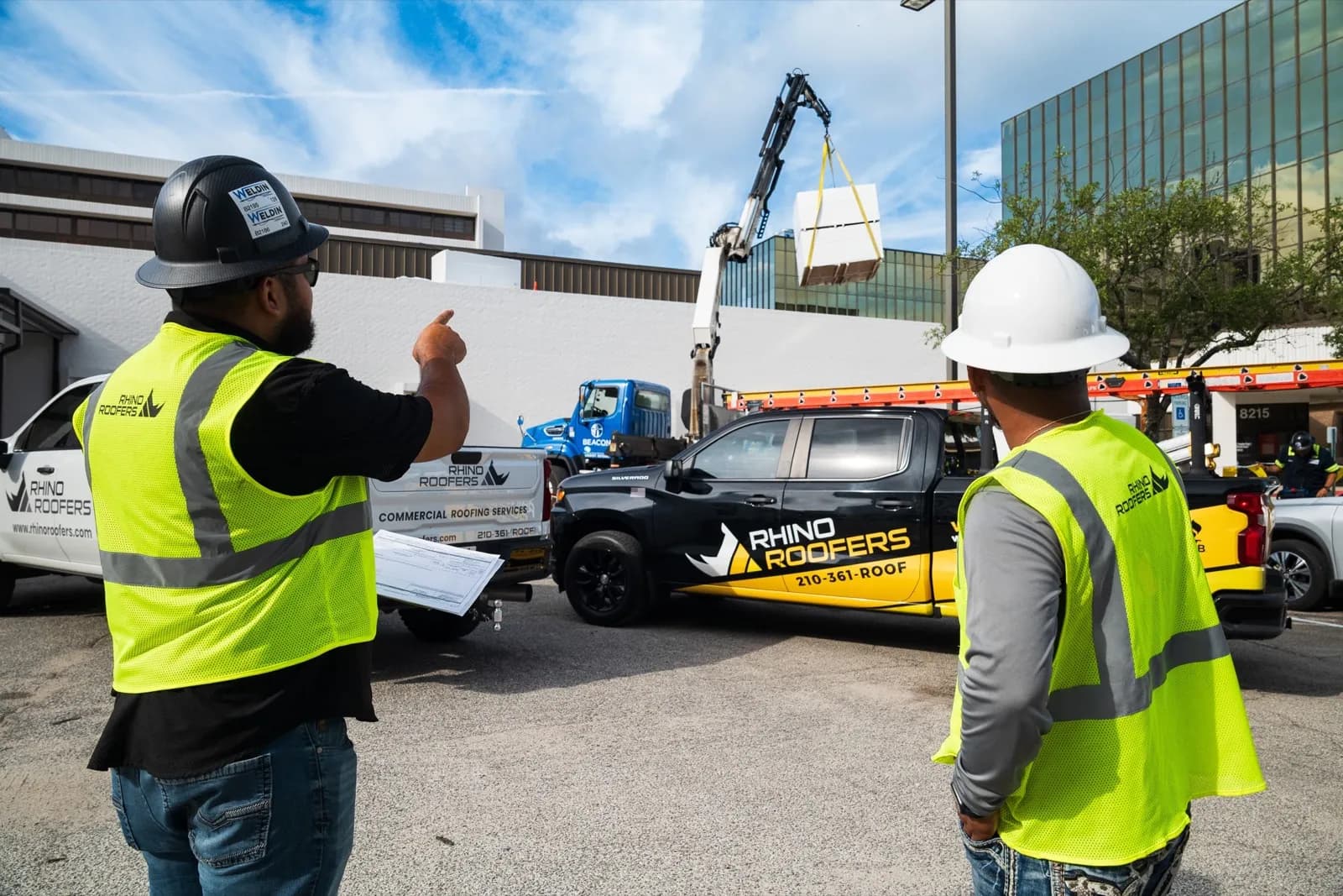 TPO flat roof installation on an Austin Texas commercial building